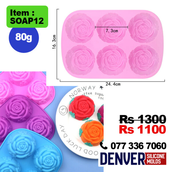 6-Cavity Rose Silicone Soap Mold 80g