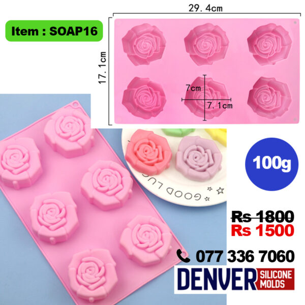 6-Cavity Rose Silicone Soap Mold 100g
