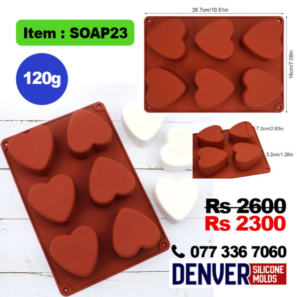6-Cavity Heart Shape Silicone Mold 120g